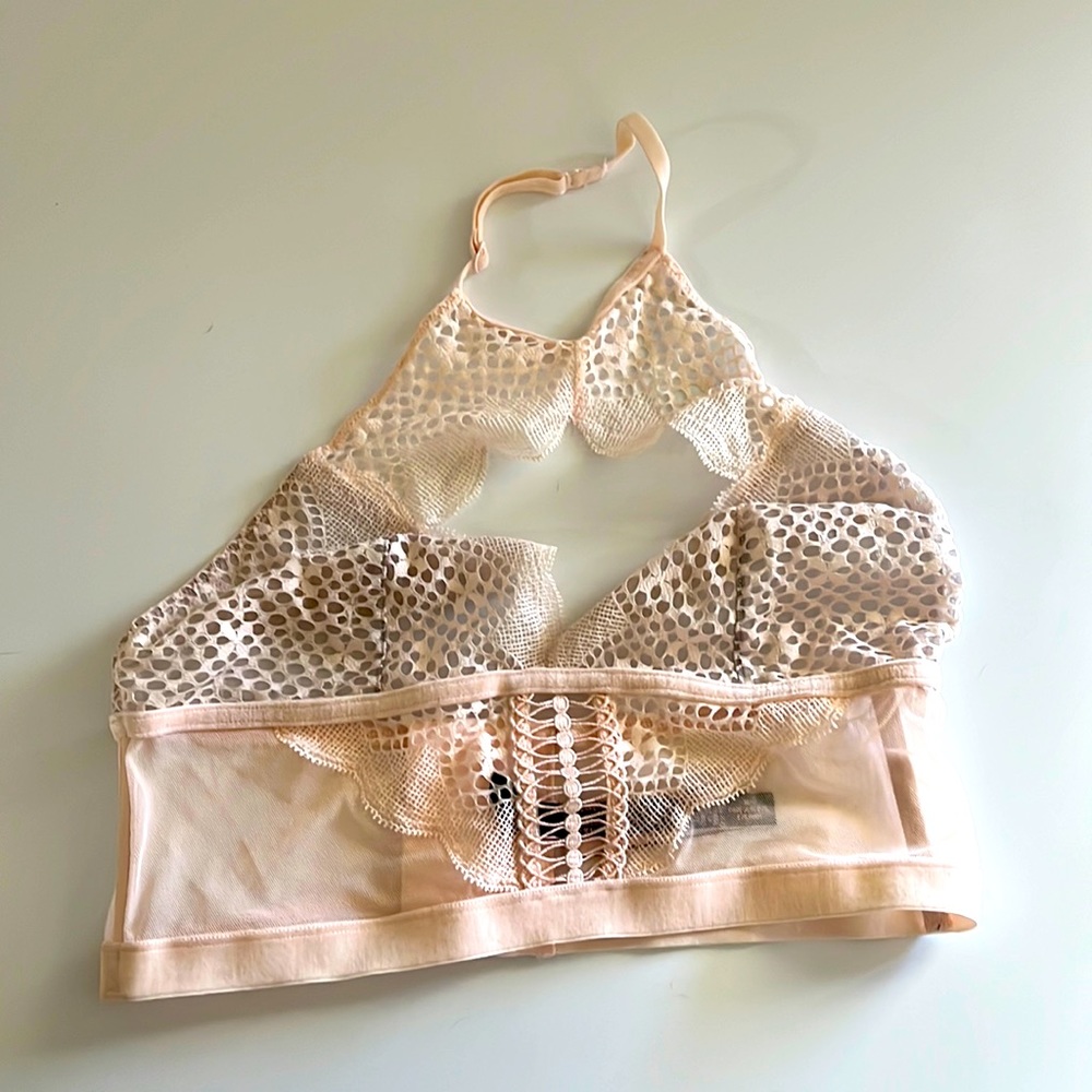 Victoria’s Secret blush pink lace halter bralette.